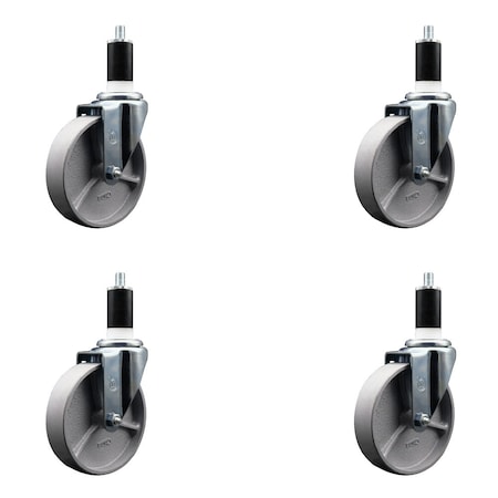 Service Caster 5'' Semi Steel Wheel Swivel 1-3/8'' Expanding Stem Caster Set, 4PK SCC-EX20S514-SSS-138-4